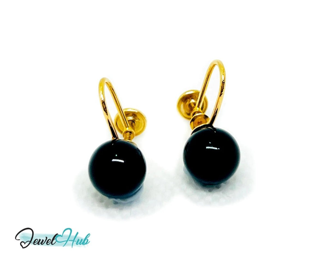 Black Onyx Stud Earrings (Clip - On) in 14k Gold - Elegance Without Piercing - JewelHub.co.uk