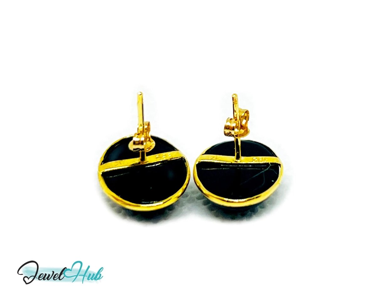 Black Onyx Stud Earrings in 14k Gold (585) | Vintage 1998 | Elegant Minimalism - JewelHub.co.uk