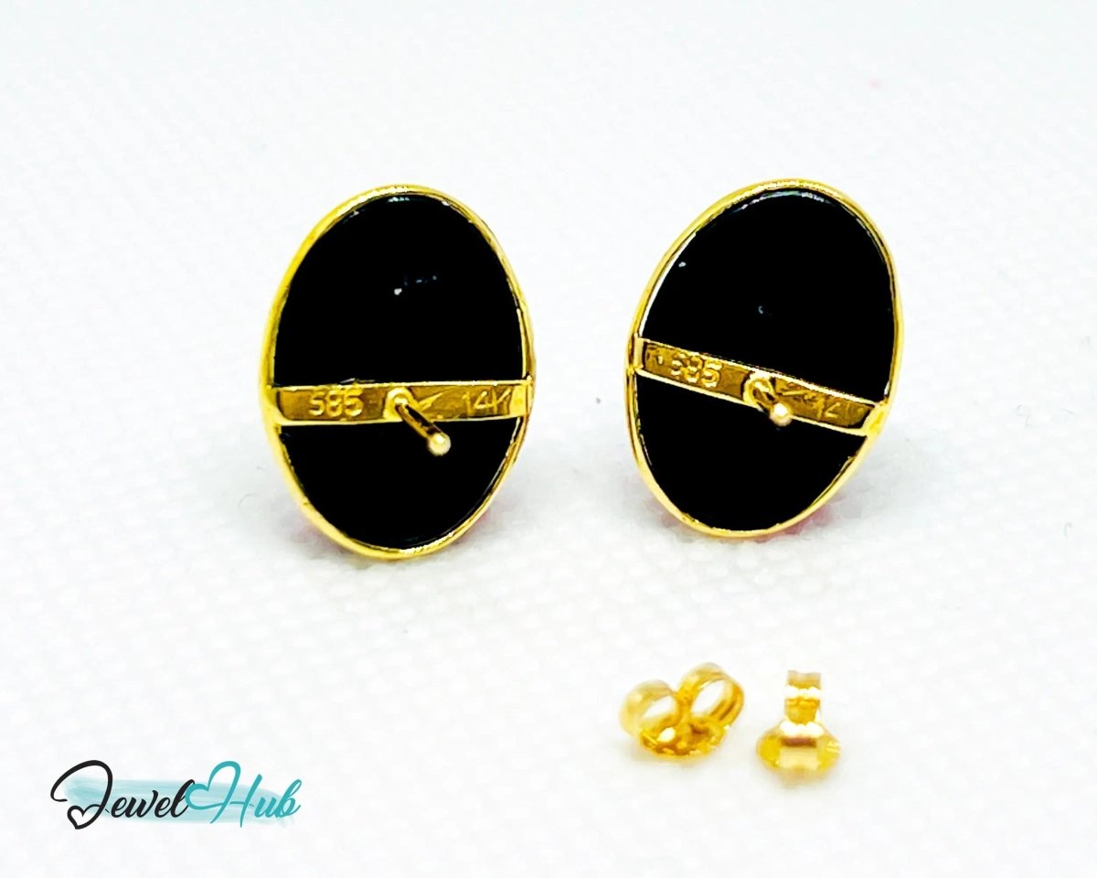 Black Onyx Stud Earrings in 14k Gold (585) | Vintage 1998 | Elegant Minimalism - JewelHub.co.uk