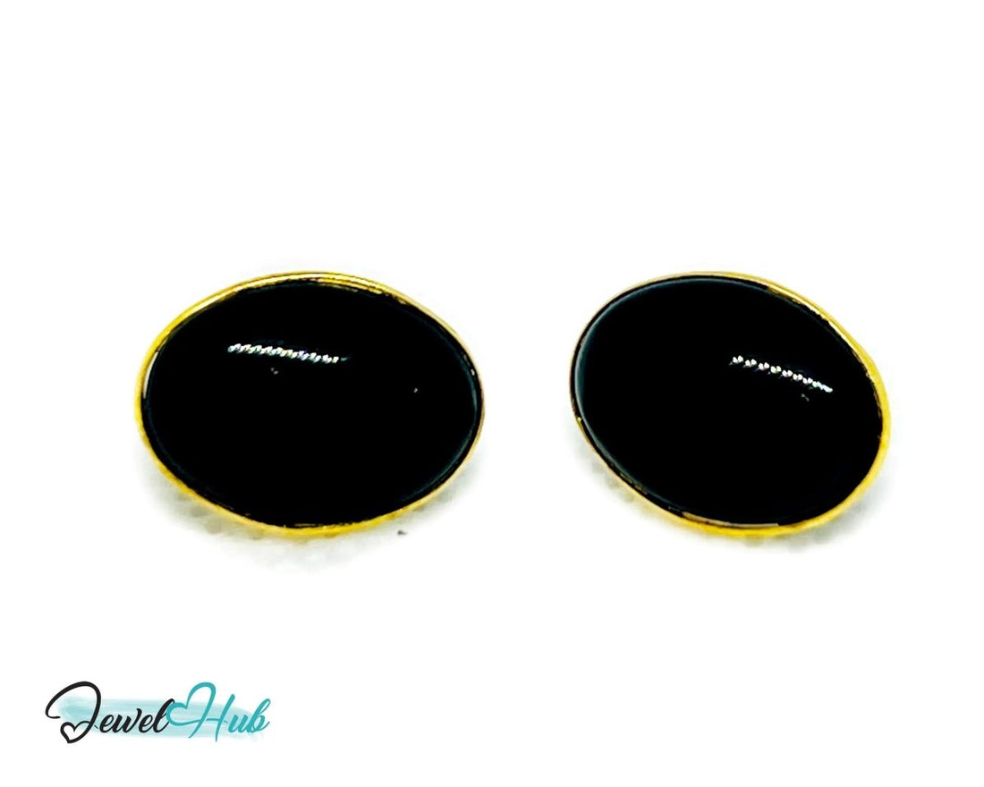 Black Onyx Stud Earrings in 14k Gold (585) | Vintage 1998 | Elegant Minimalism - JewelHub.co.uk