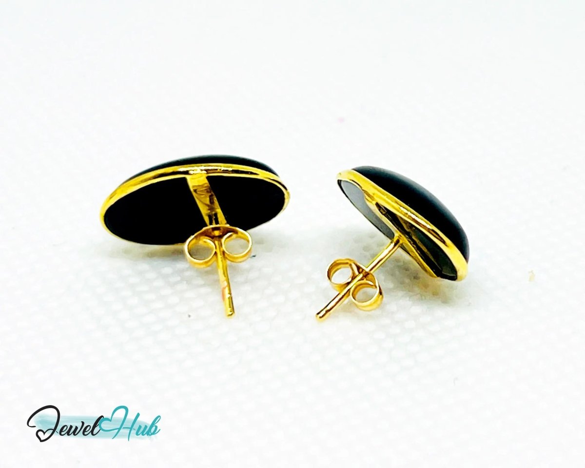 Black Onyx Stud Earrings in 14k Gold (585) | Vintage 1998 | Elegant Minimalism - JewelHub.co.uk