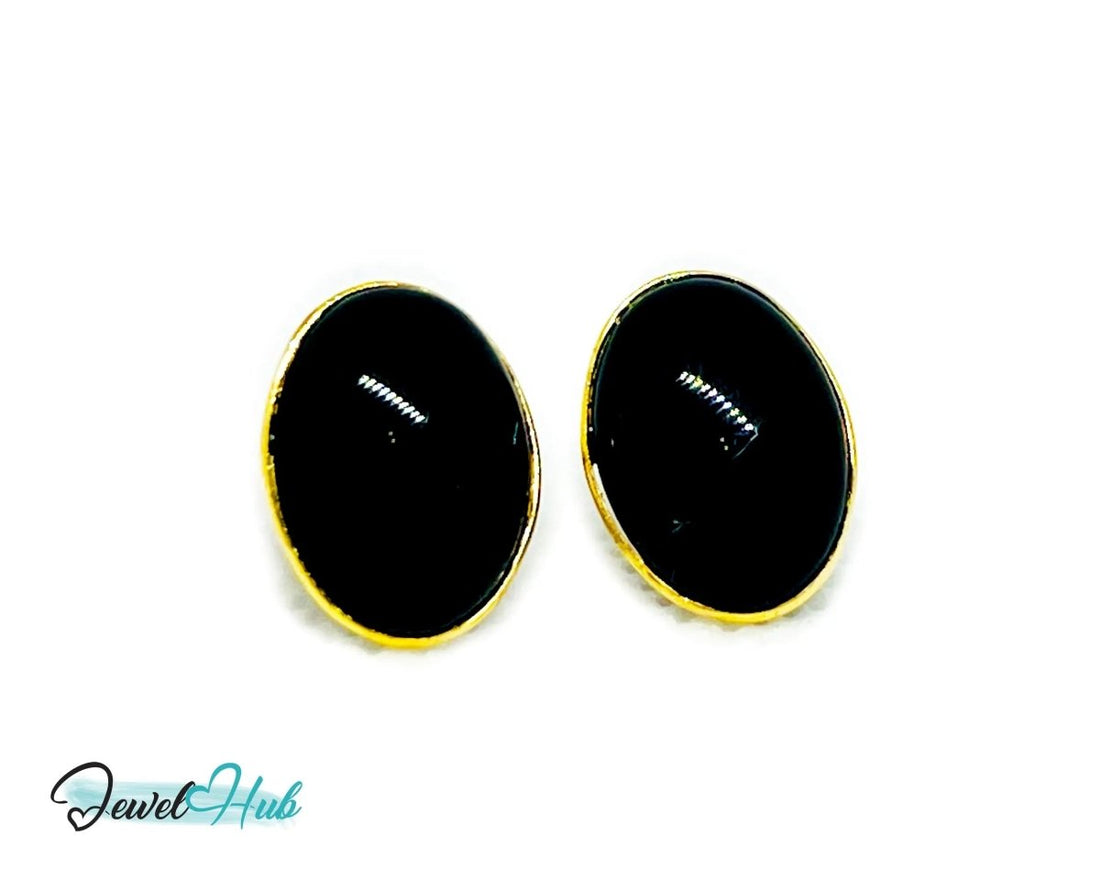 Black Onyx Stud Earrings in 14k Gold (585) | Vintage 1998 | Elegant Minimalism - JewelHub.co.uk