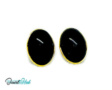 Black Onyx Stud Earrings in 14k Gold (585) | Vintage 1998 | Elegant Minimalism - JewelHub.co.uk