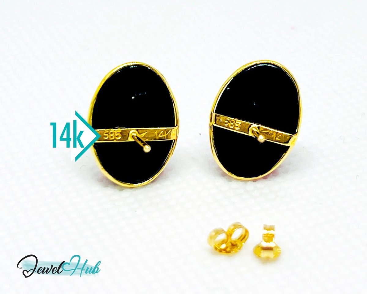 Black Onyx Stud Earrings in 14k Gold (585) | Vintage 1998 | Elegant Minimalism - JewelHub.co.uk