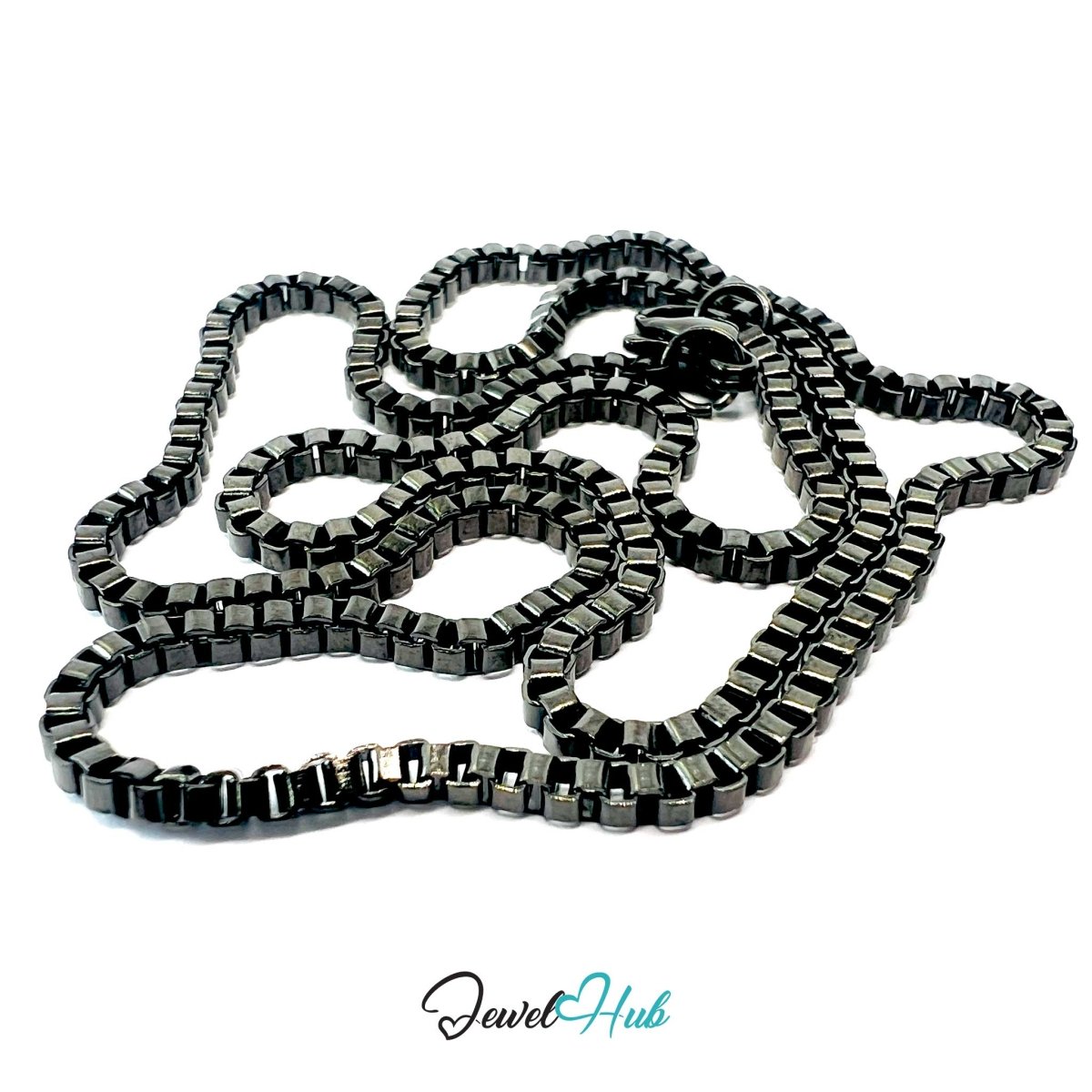 Black Stainless Steel Box Chain Necklace 2mm | 45cm or 60cm - JewelHub.co.uk