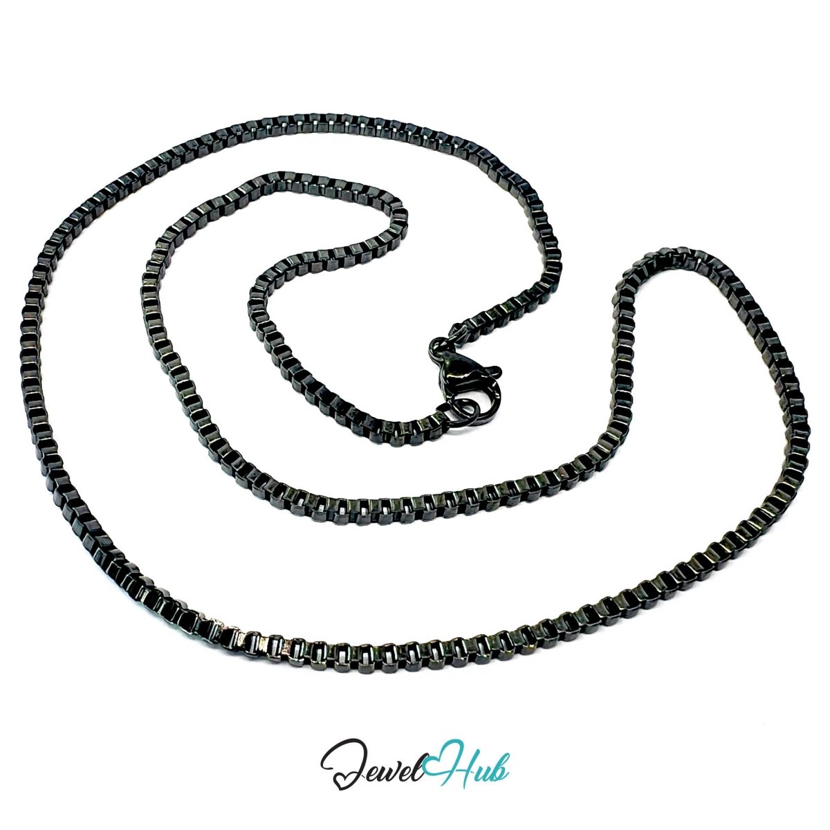 Black Stainless Steel Box Chain Necklace 2mm | 45cm or 60cm - JewelHub.co.uk