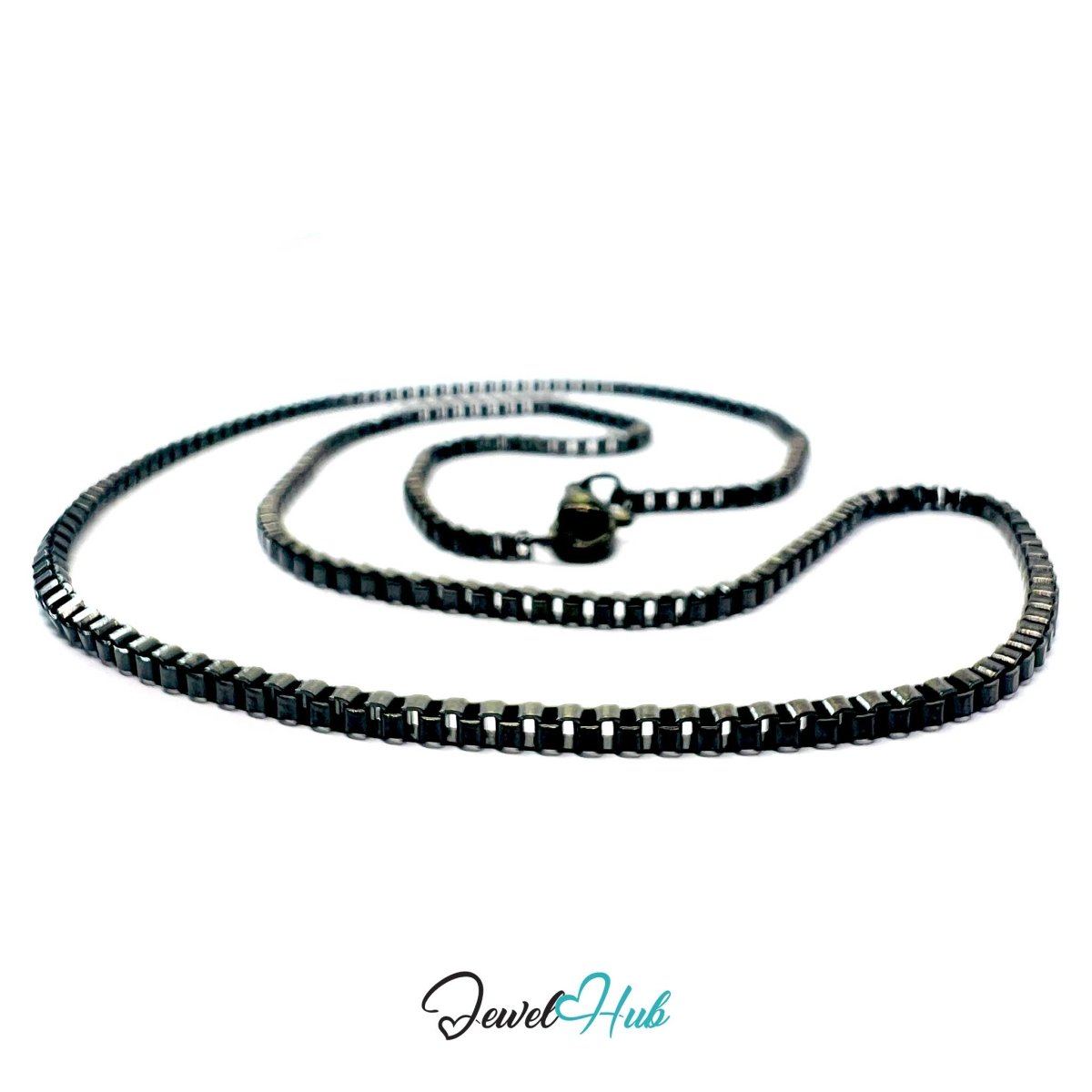 Black Stainless Steel Box Chain Necklace 2mm | 45cm or 60cm - JewelHub.co.uk