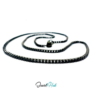 Black Stainless Steel Box Chain Necklace 2mm | 45cm or 60cm - JewelHub.co.uk