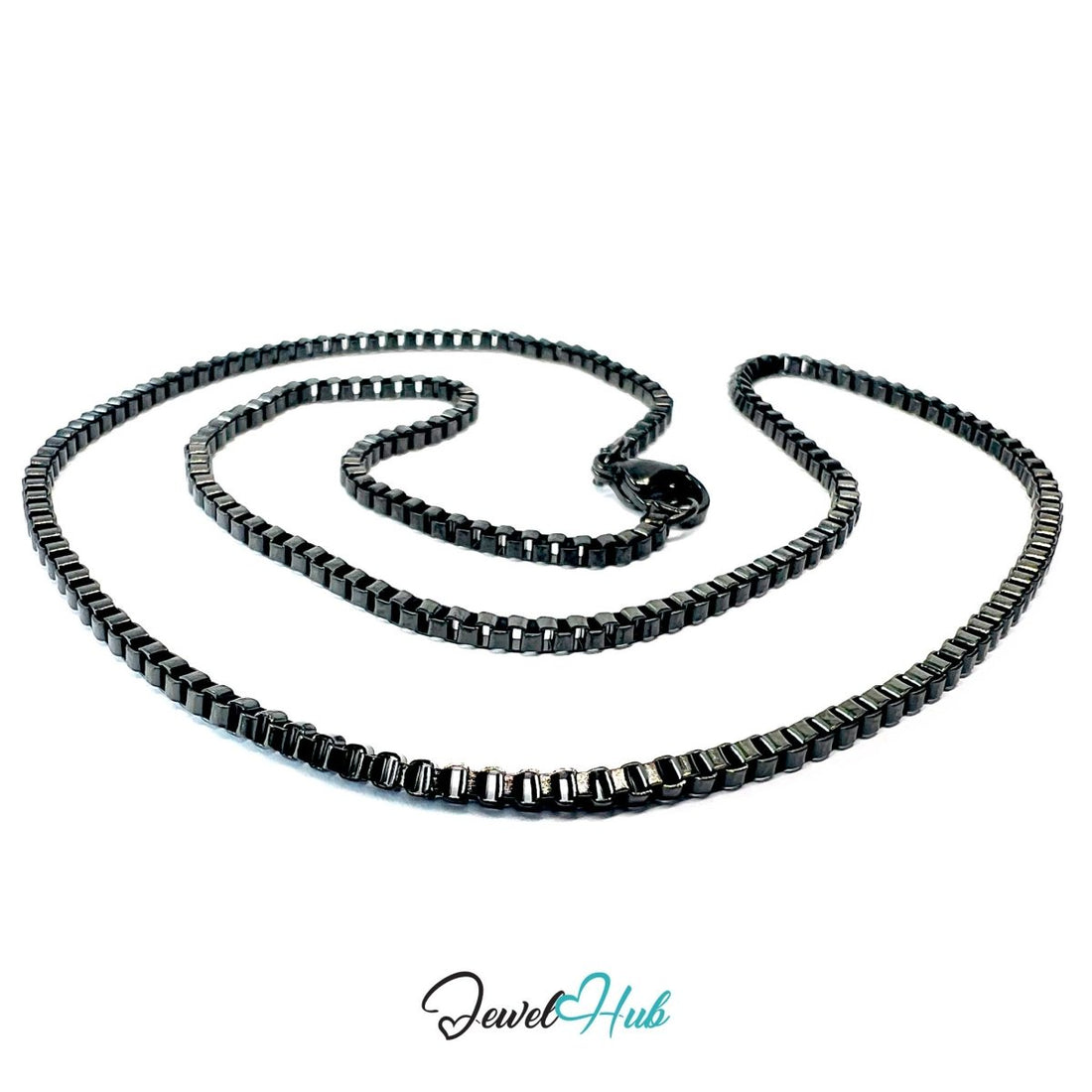 Black Stainless Steel Box Chain Necklace 2mm | 45cm or 60cm - JewelHub.co.uk