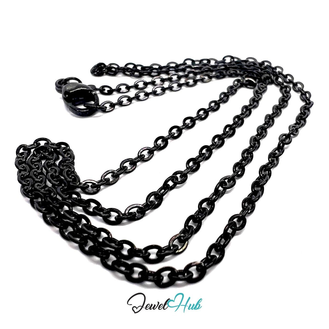 Black Stainless Steel O‑Shape Chain Necklace 2x3.5mm | 50cm - JewelHub.co.uk