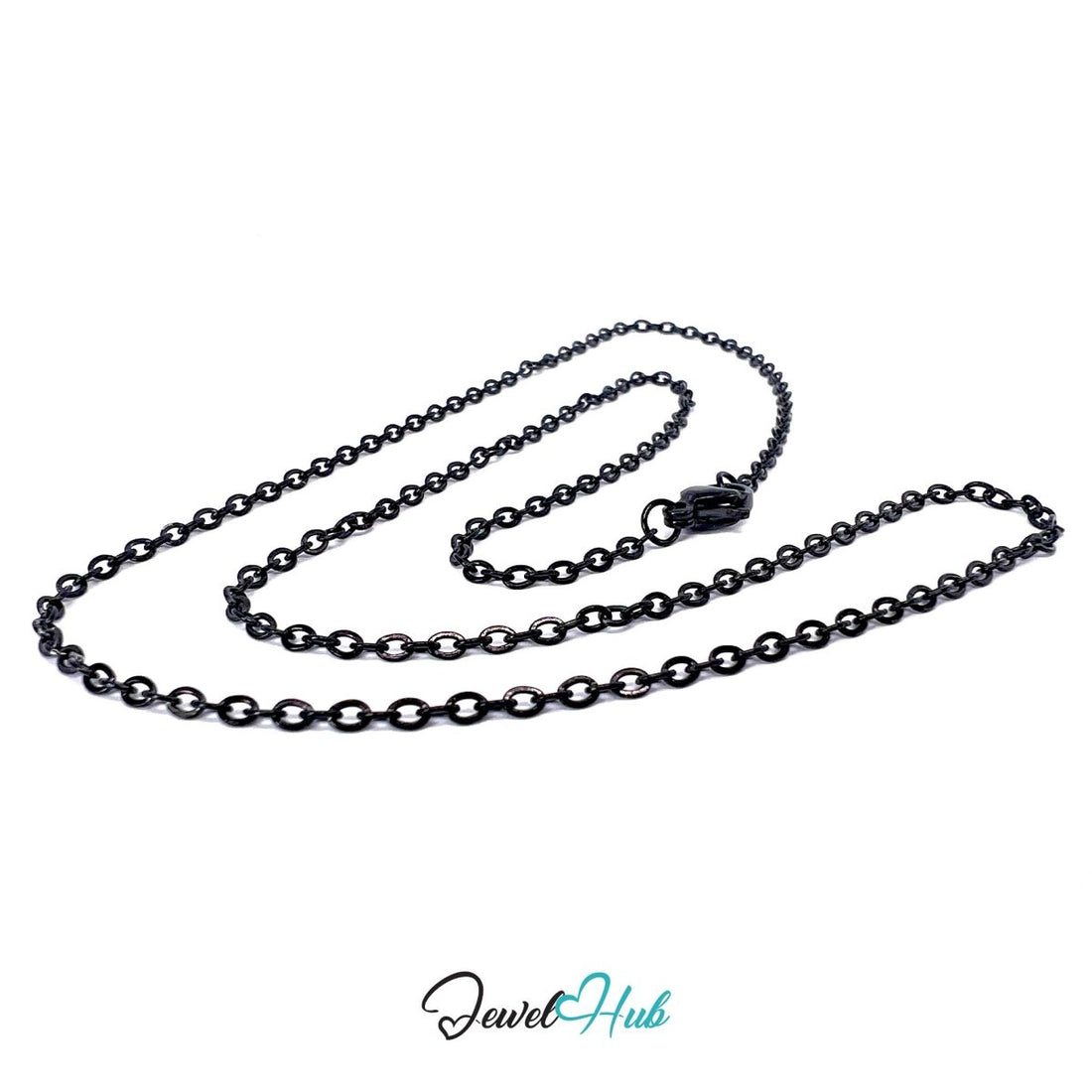 Black Stainless Steel O‑Shape Chain Necklace 2x3.5mm | 50cm - JewelHub.co.uk