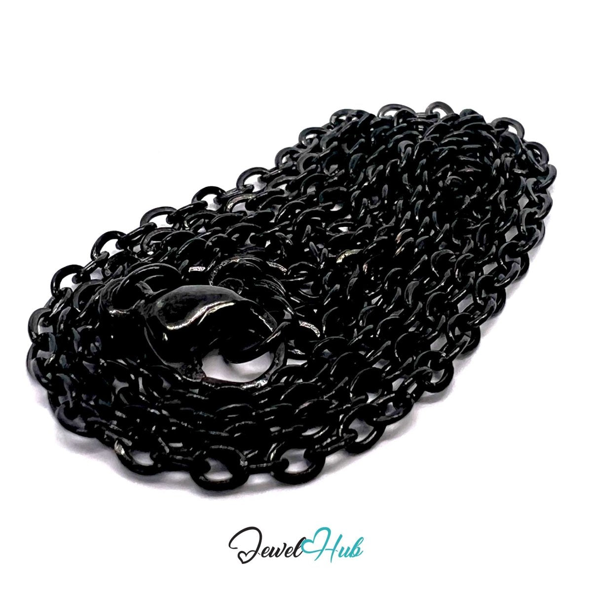 Black Stainless Steel O‑Shape Chain Necklace 2x3.5mm | 50cm - JewelHub.co.uk