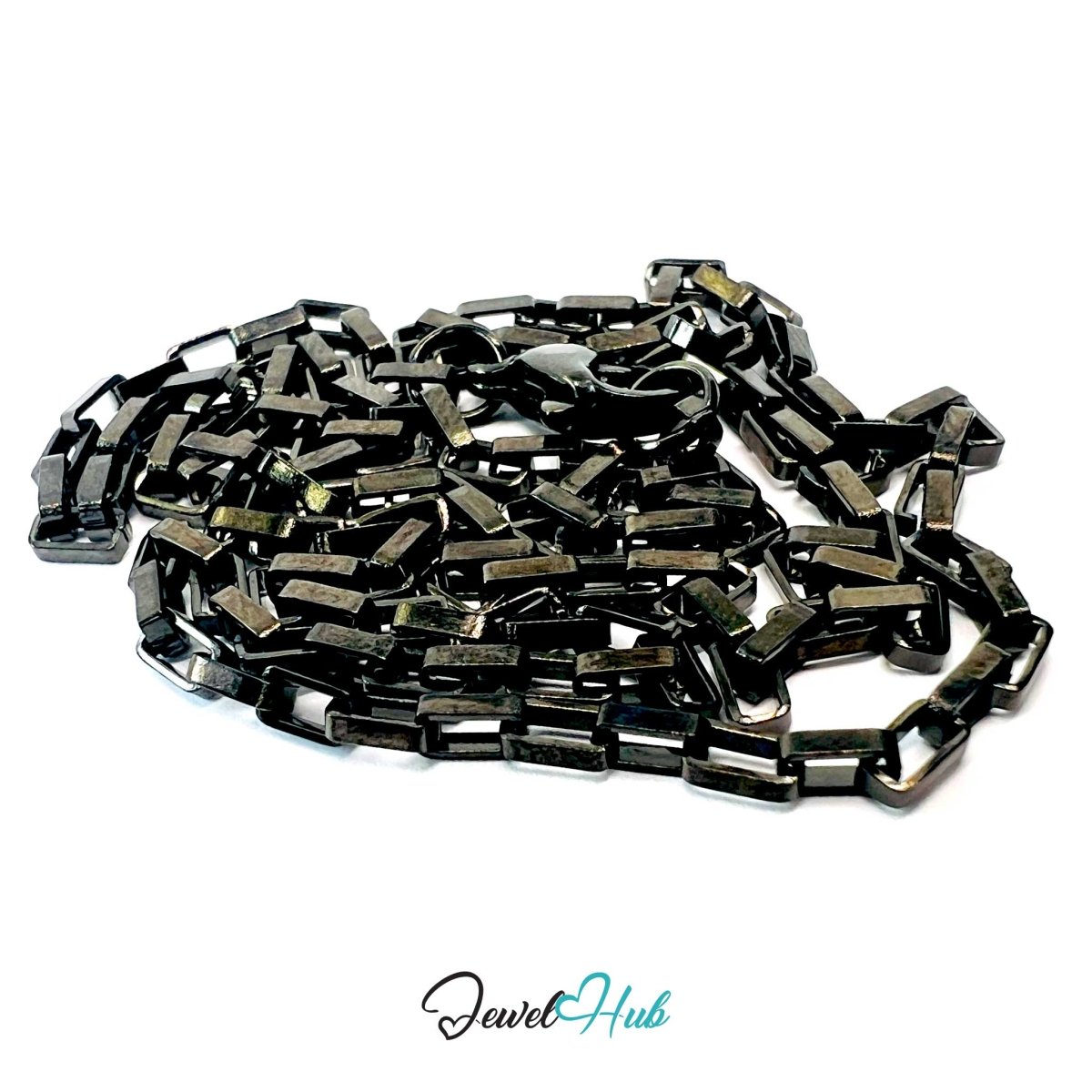 Black Stainless Steel Rectangular Box Chain Necklace 2×3.5mm | 45cm or 60cm - JewelHub.co.uk