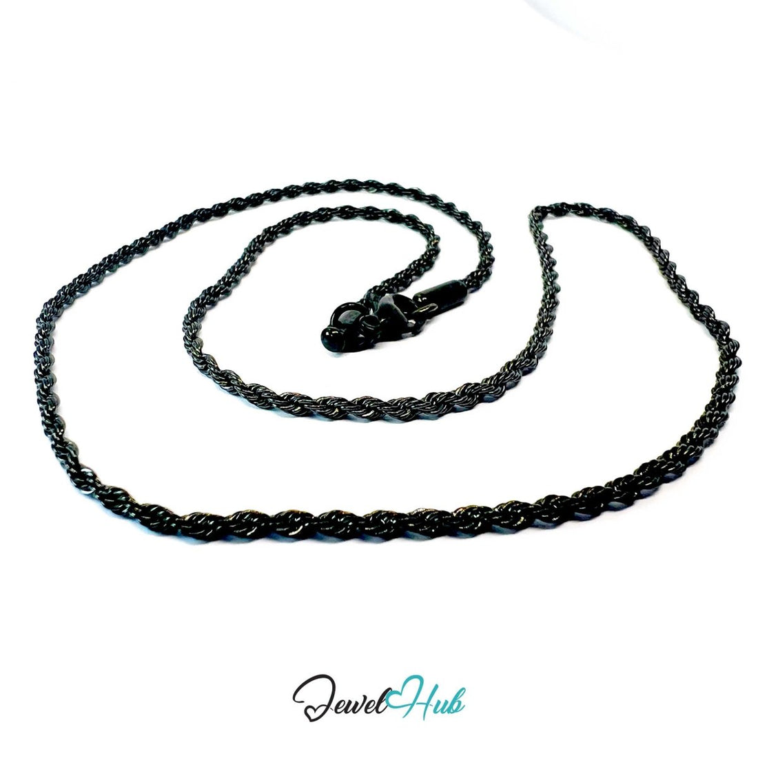 Black Stainless Steel Rope Chain Necklace 2mm | 45cm or 60cm - JewelHub.co.uk