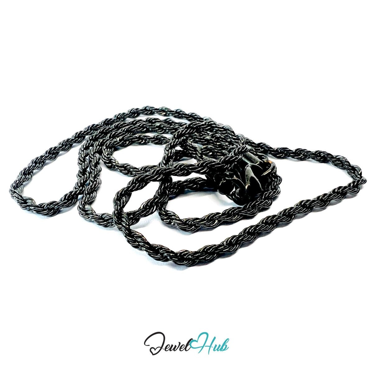 Black Stainless Steel Rope Chain Necklace 2mm | 45cm or 60cm - JewelHub.co.uk