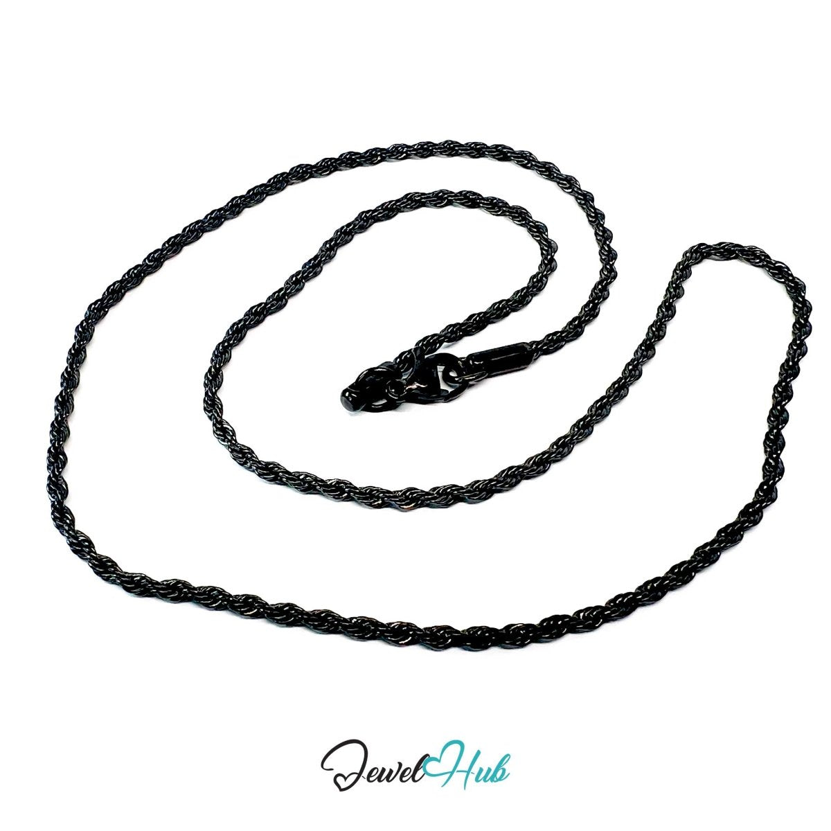 Black Stainless Steel Rope Chain Necklace 2mm | 45cm or 60cm - JewelHub.co.uk