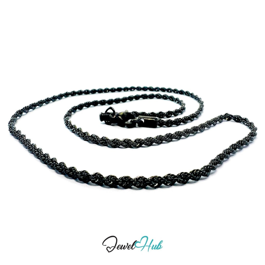 Black Stainless Steel Rope Chain Necklace 2mm | 45cm or 60cm - JewelHub.co.uk