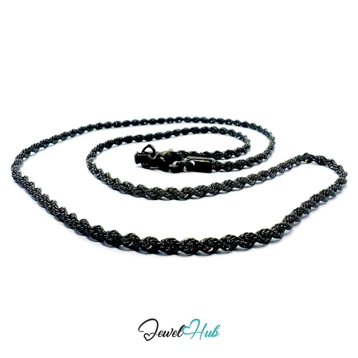 Black Stainless Steel Rope Chain Necklace 2mm | 45cm or 60cm - JewelHub.co.uk
