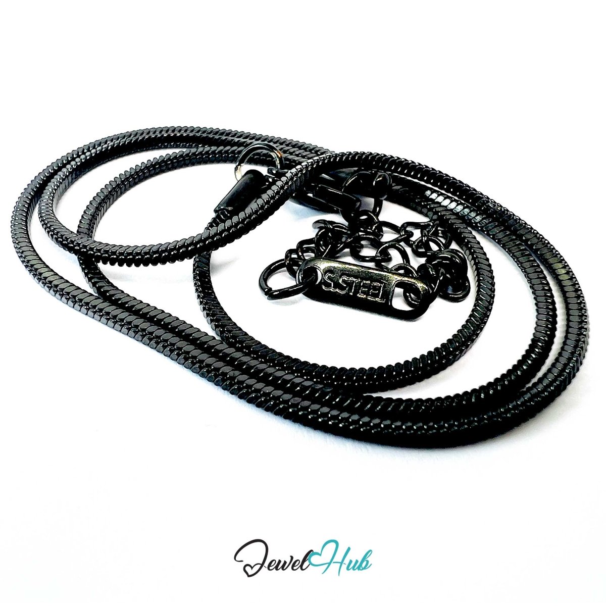 Black Stainless Steel Square Snake Chain Necklace 1.5mm | 40+5cm - JewelHub.co.uk