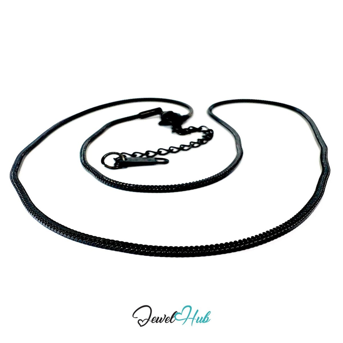 Black Stainless Steel Square Snake Chain Necklace 1.5mm | 40+5cm - JewelHub.co.uk
