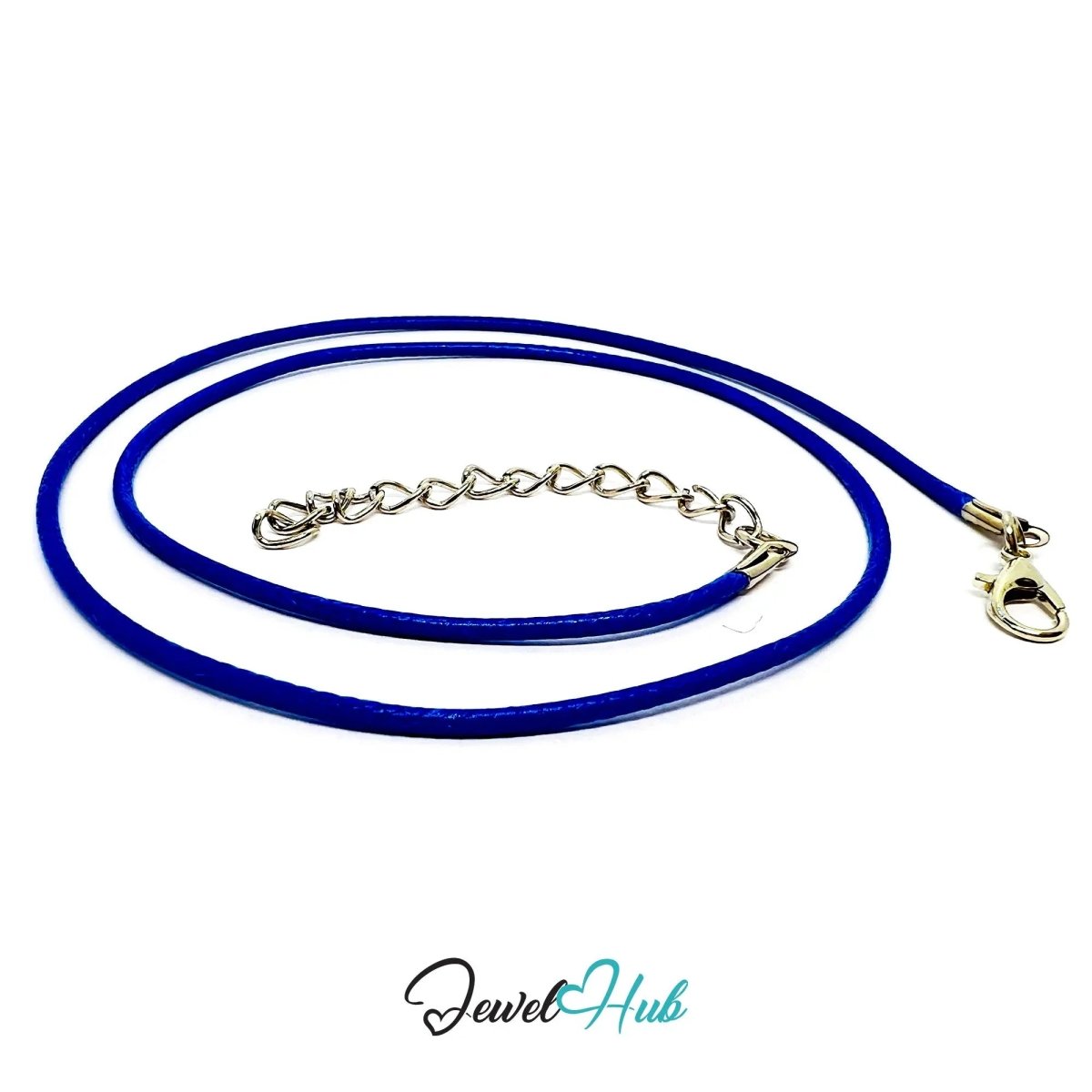 Blue Faux Leather Cord Necklace – 40cm Layering Base (Silver Clasp) - JewelHub.co.uk