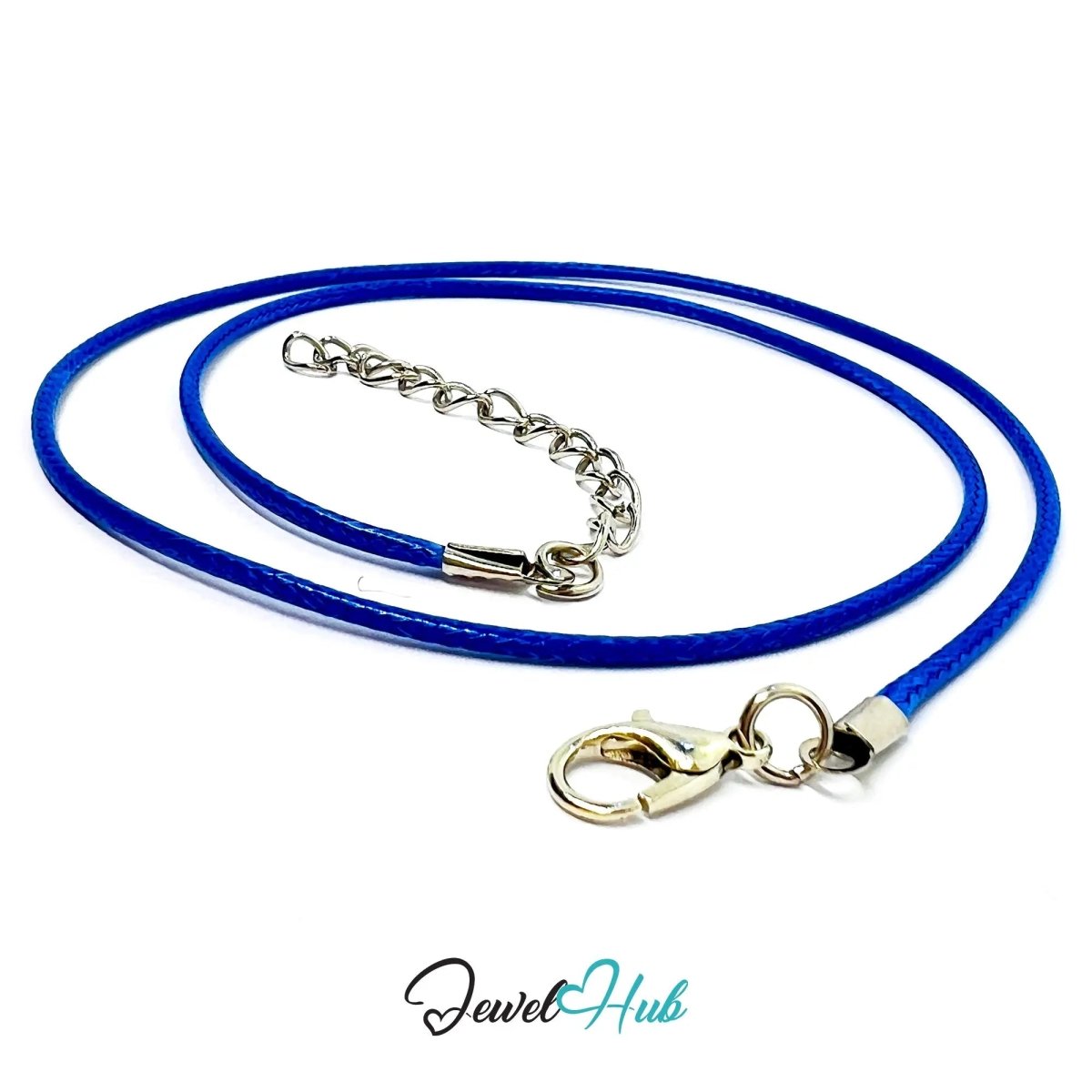 Blue Faux Leather Cord Necklace – 40cm Layering Base (Silver Clasp) - JewelHub.co.uk