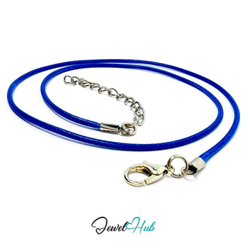 Blue Faux Leather Cord Necklace – 40cm Layering Base (Silver Clasp) - JewelHub.co.uk