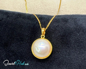 Blush Dawn | Large Pearl Pendant in 14K Solid Gold - JewelHub.co.uk