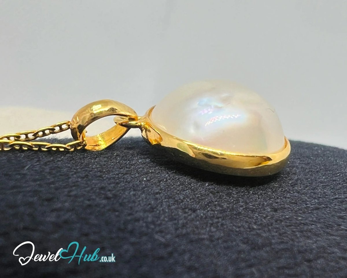 Blush Dawn | Large Pearl Pendant in 14K Solid Gold - JewelHub.co.uk