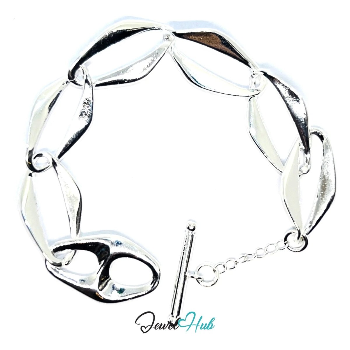 Bold Chain Link Silver Bracelet | Sculptural Toggle Clasp Style - JewelHub.co.uk