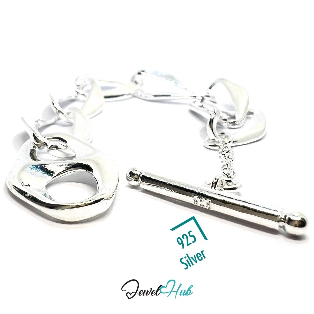 Bold Chain Link Silver Bracelet | Sculptural Toggle Clasp Style - JewelHub.co.uk
