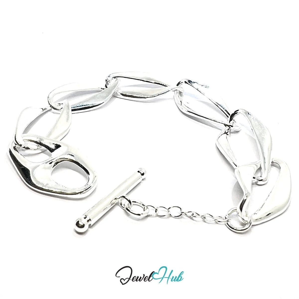 Bold Chain Link Silver Bracelet | Sculptural Toggle Clasp Style - JewelHub.co.uk