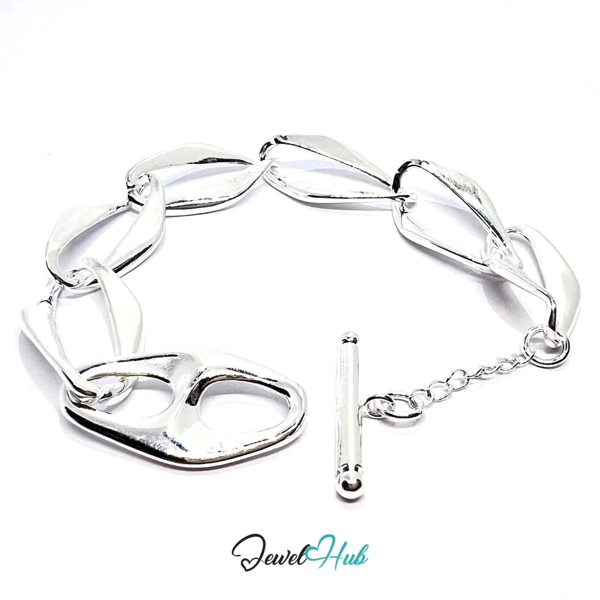 Bold Chain Link Silver Bracelet | Sculptural Toggle Clasp Style - JewelHub.co.uk