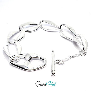 Bold Chain Link Silver Bracelet | Sculptural Toggle Clasp Style - JewelHub.co.uk