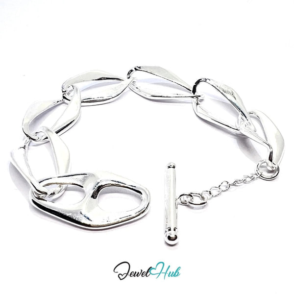 Bold Chain Link Silver Bracelet | Sculptural Toggle Clasp Style - JewelHub.co.uk