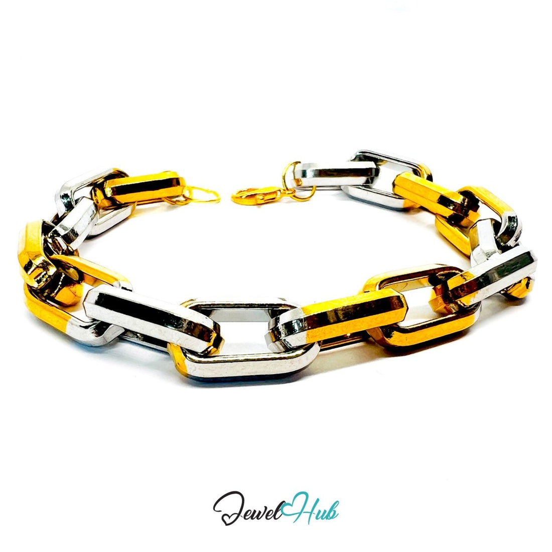 Bold DuoTone Stainless Steel Paperclip Bracelet in Gold & Silver - JewelHub.co.uk
