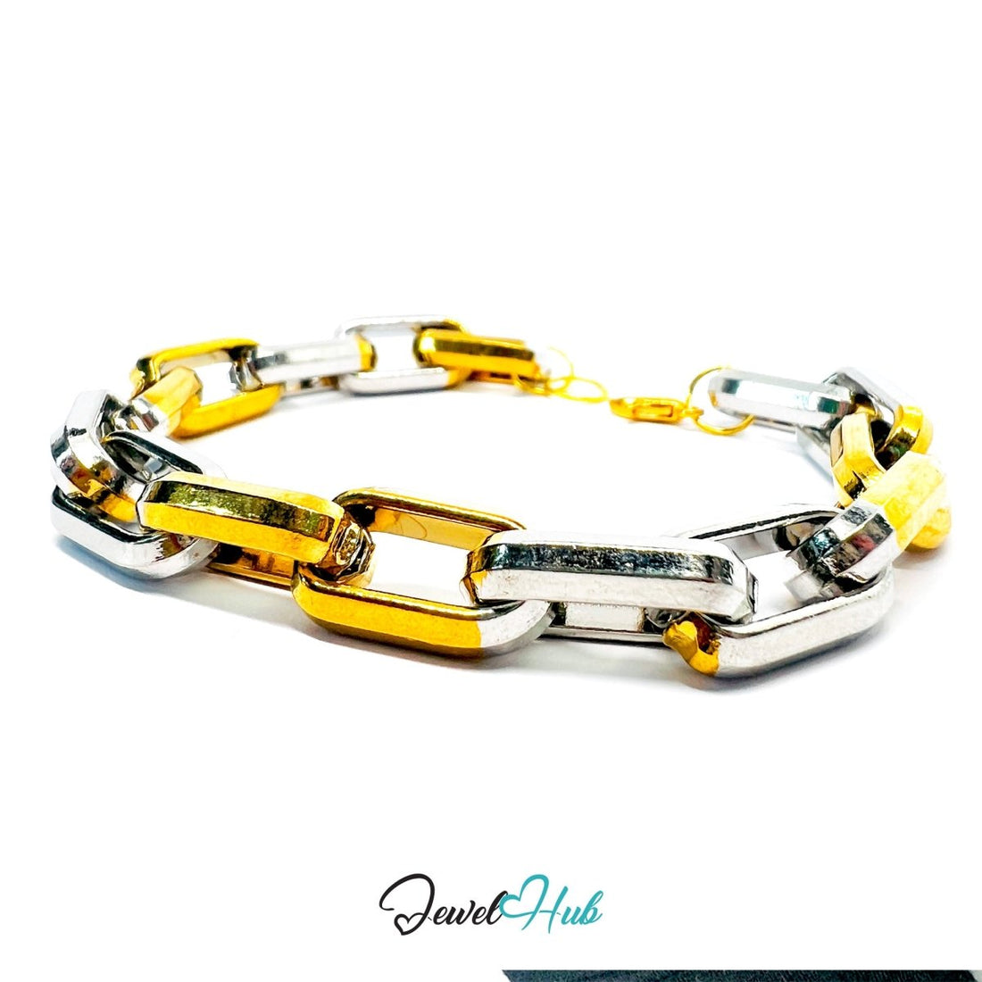Bold DuoTone Stainless Steel Paperclip Bracelet in Gold & Silver - JewelHub.co.uk