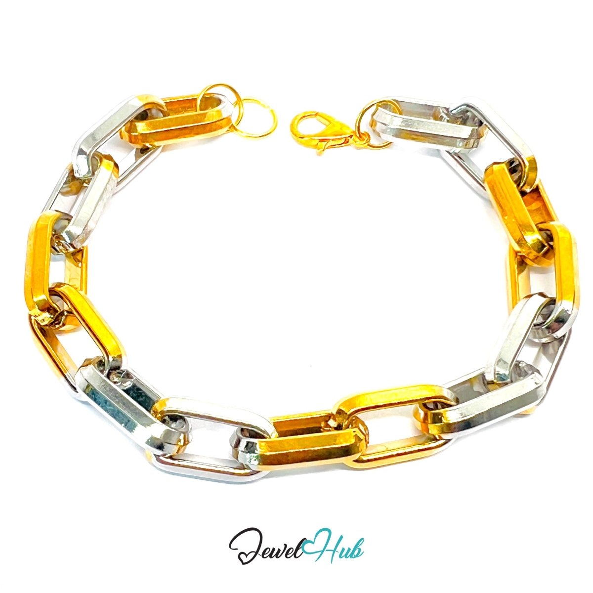 Bold DuoTone Stainless Steel Paperclip Bracelet in Gold & Silver - JewelHub.co.uk