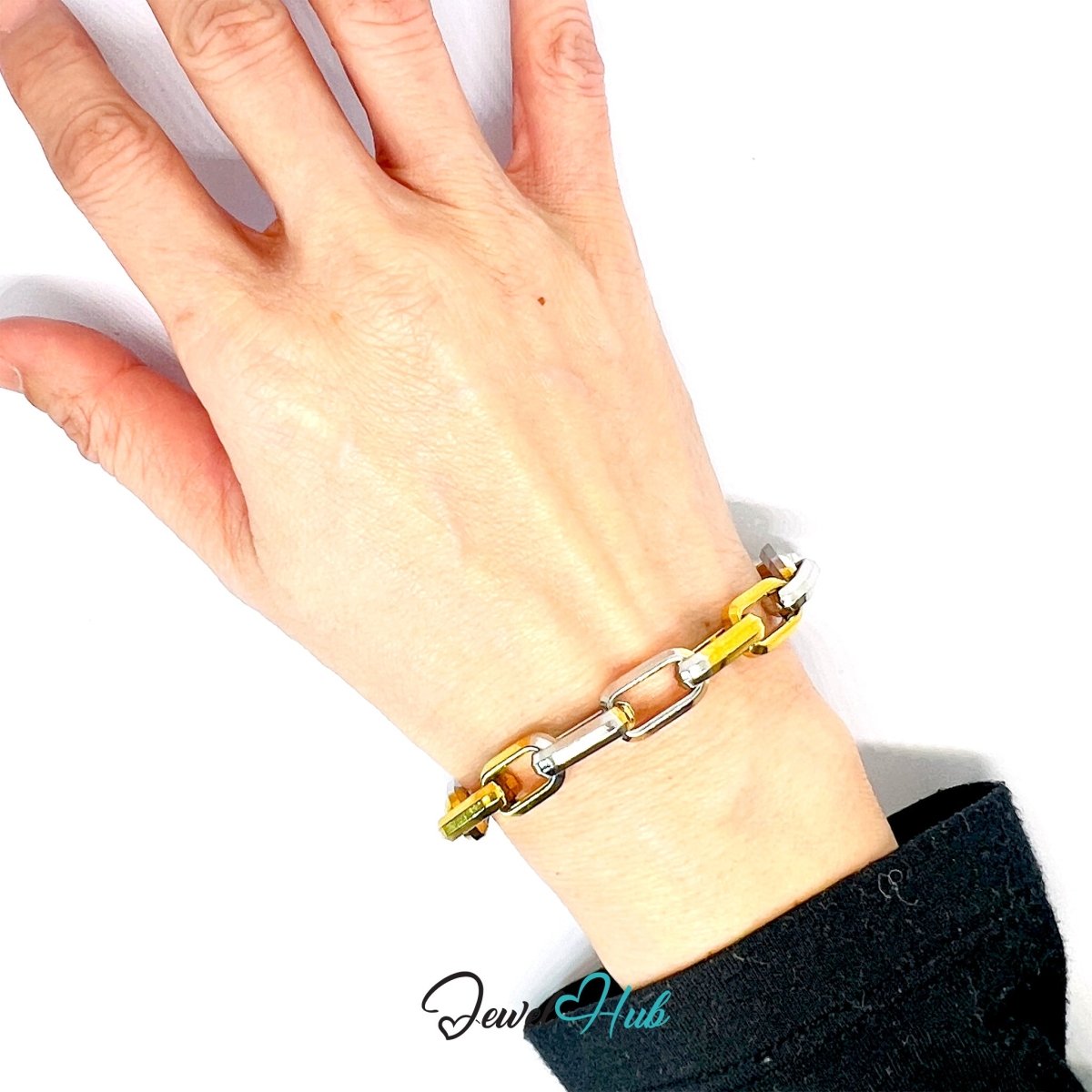 Bold DuoTone Stainless Steel Paperclip Bracelet in Gold & Silver - JewelHub.co.uk