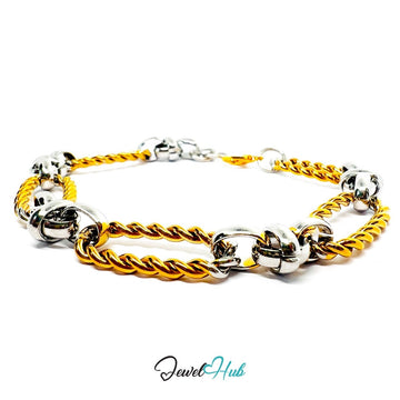 Bold DuoTone Stainless Steel Twisted Link Knot Bracelet in Gold & Silver - JewelHub.co.uk
