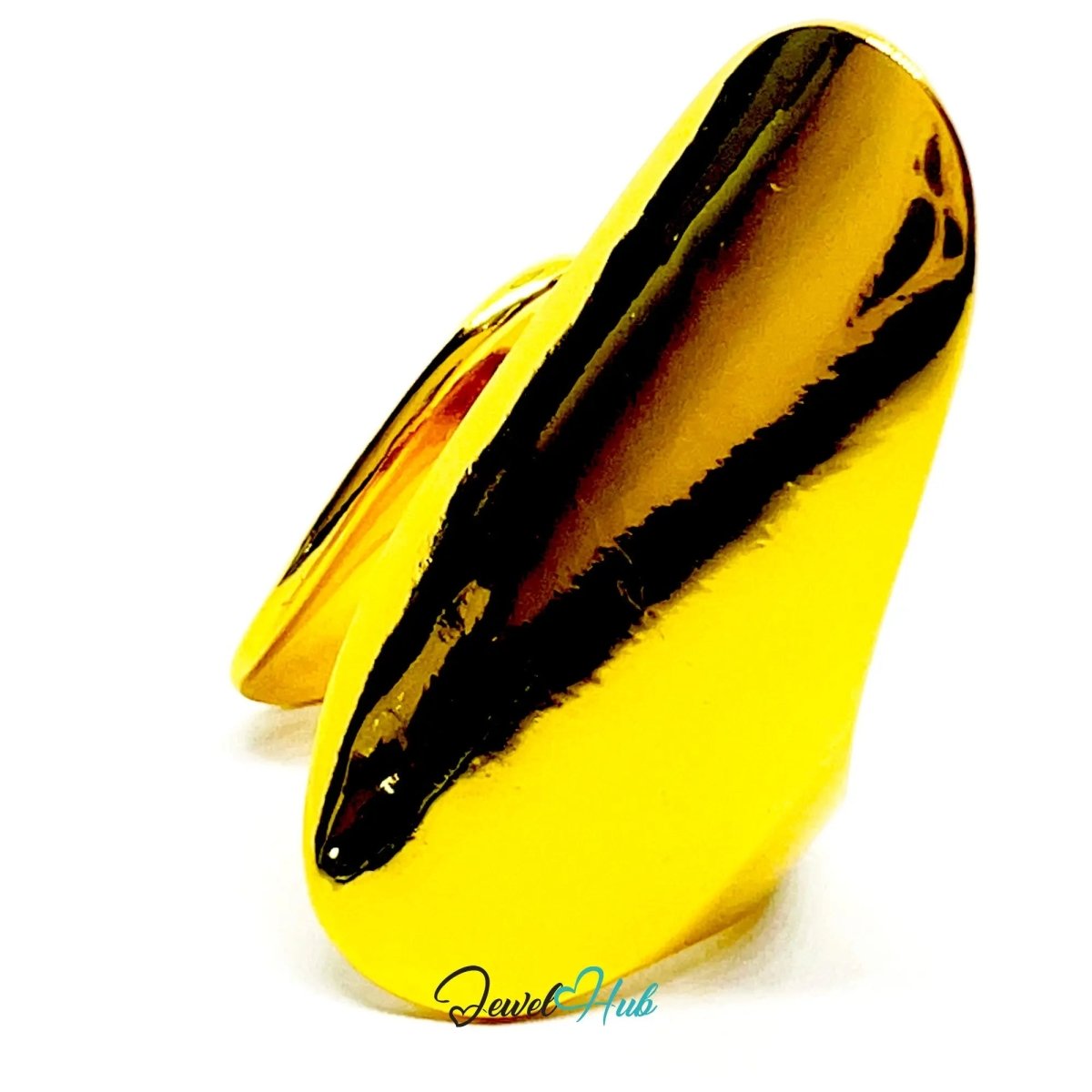 Bold Gold - Toned Silver Ring | Hallmarked 925 Statement Band | Golden Silvery Oval Design in Sizes M–O - JewelHub.co.uk