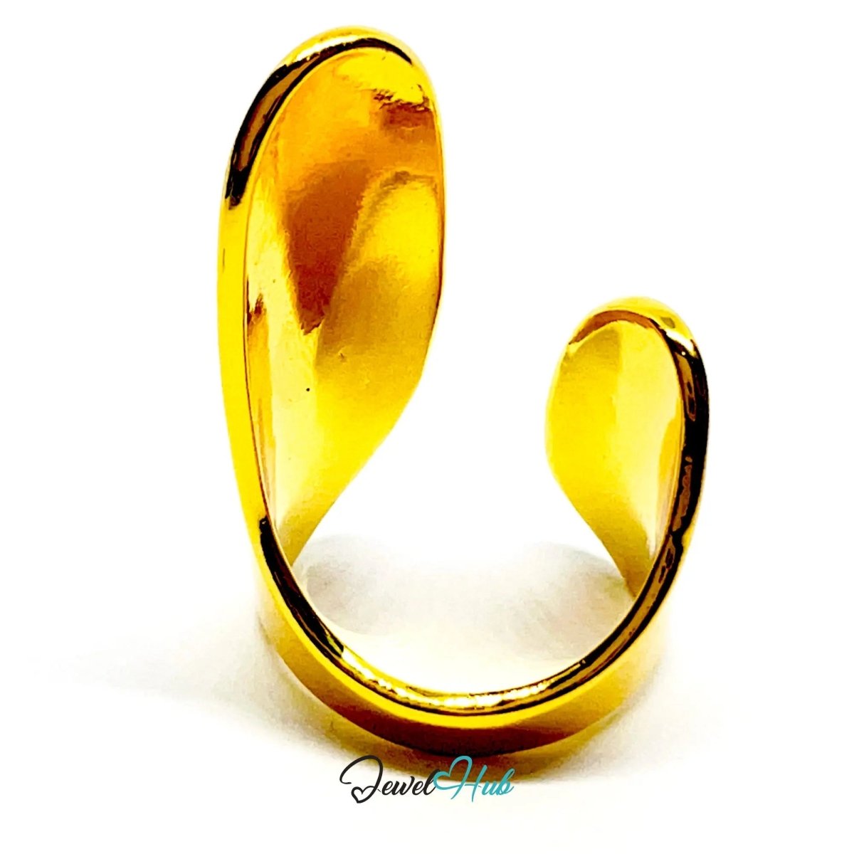 Bold Gold - Toned Silver Ring | Hallmarked 925 Statement Band | Golden Silvery Oval Design in Sizes M–O - JewelHub.co.uk