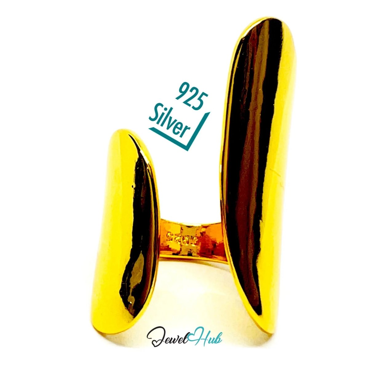 Bold Gold - Toned Silver Ring | Hallmarked 925 Statement Band | Golden Silvery Oval Design in Sizes M–O - JewelHub.co.uk