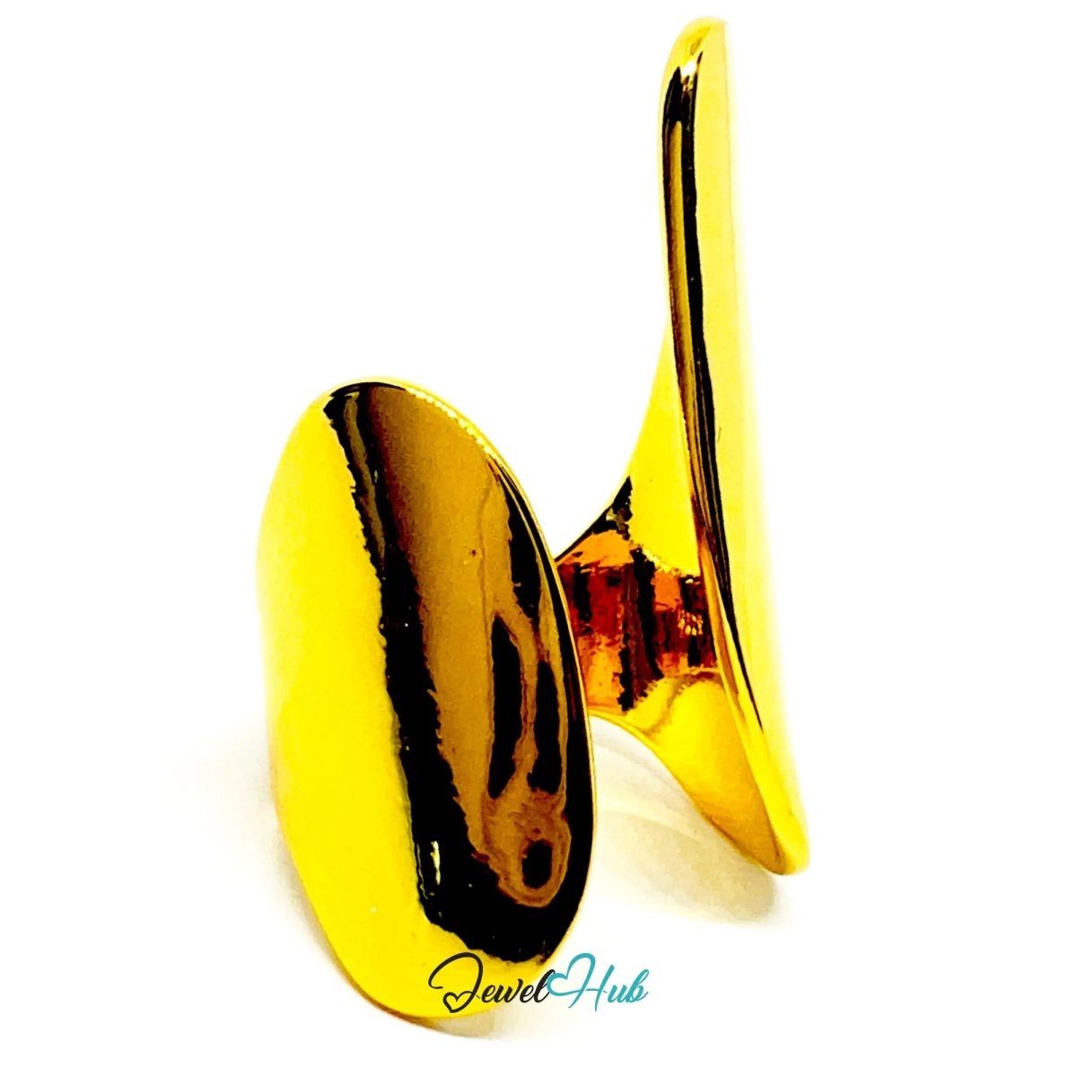 Bold Gold - Toned Silver Ring | Hallmarked 925 Statement Band | Golden Silvery Oval Design in Sizes M–O - JewelHub.co.uk