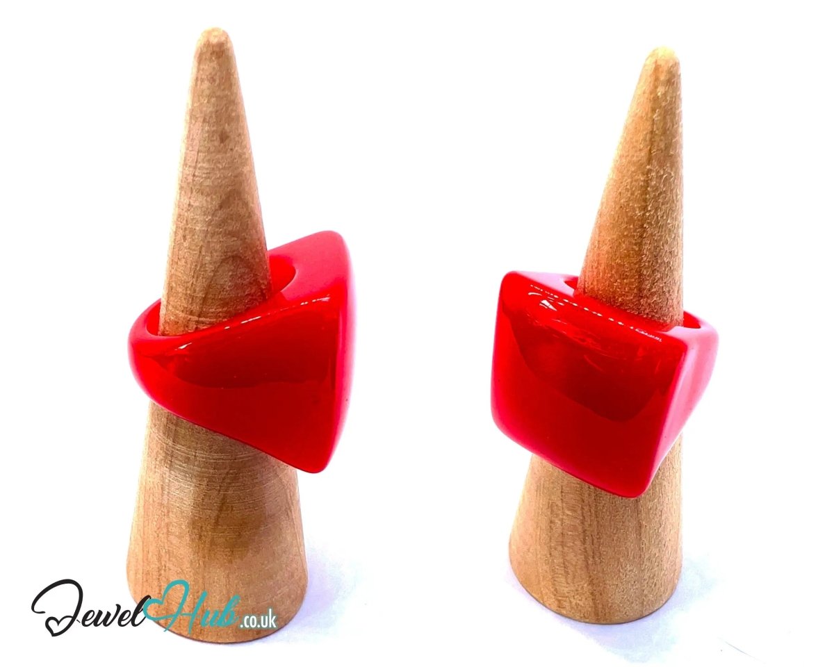 Bold Resin Ring 🟥 Red UK P · US 8 · Sculptural Square · Handcrafted Statement - JewelHub.co.uk