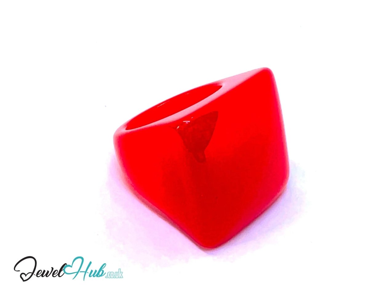 Bold Resin Ring 🟥 Red UK P · US 8 · Sculptural Square · Handcrafted Statement - JewelHub.co.uk