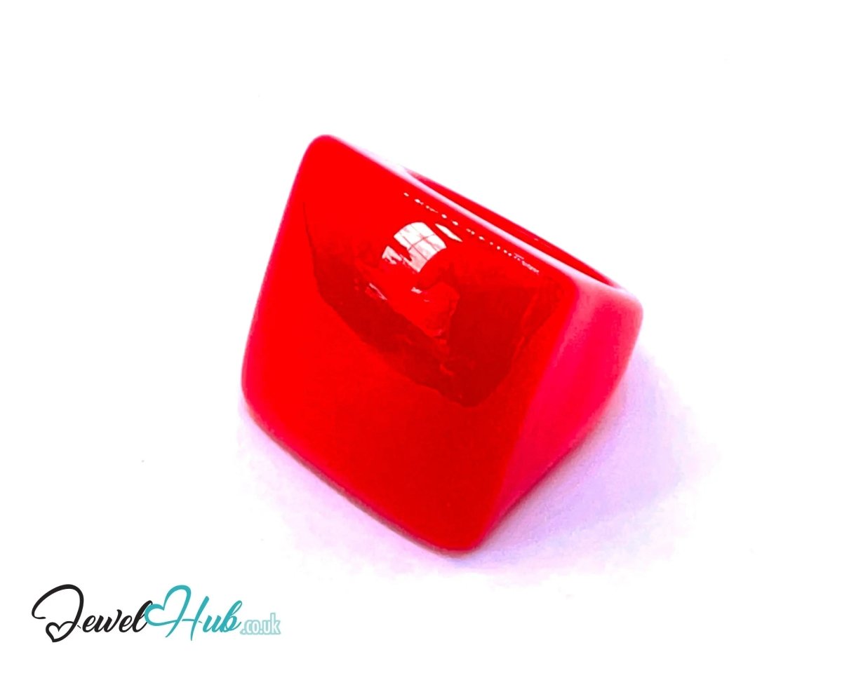 Bold Resin Ring 🟥 Red UK P · US 8 · Sculptural Square · Handcrafted Statement - JewelHub.co.uk