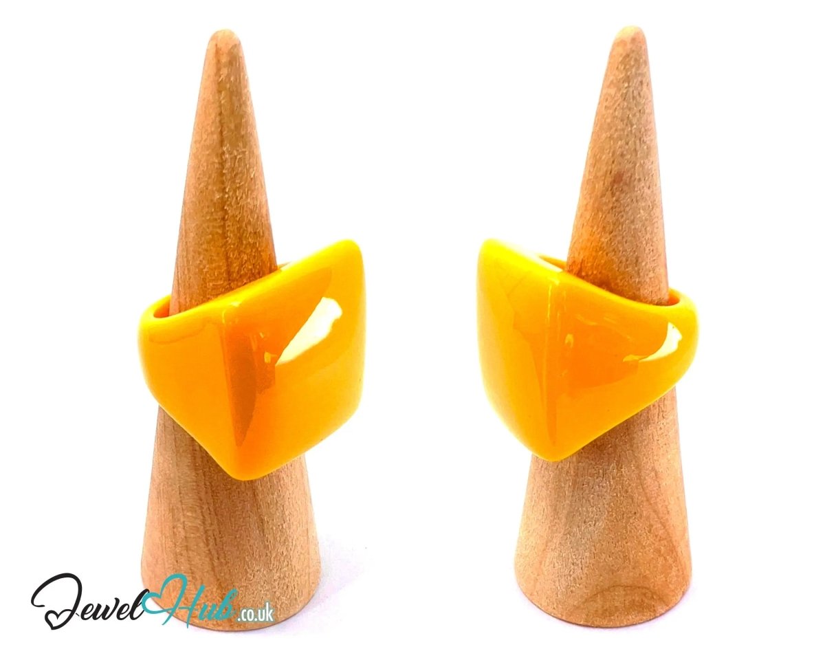 Bold Resin Rings 🟨 Yellow US O · US 7.5 · Sculptural Yellow · Geometric Statement · Handcrafted · 7.42g - JewelHub.co.uk