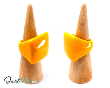 Bold Resin Rings 🟨 Yellow US O · US 7.5 · Sculptural Yellow · Geometric Statement · Handcrafted · 7.42g - JewelHub.co.uk