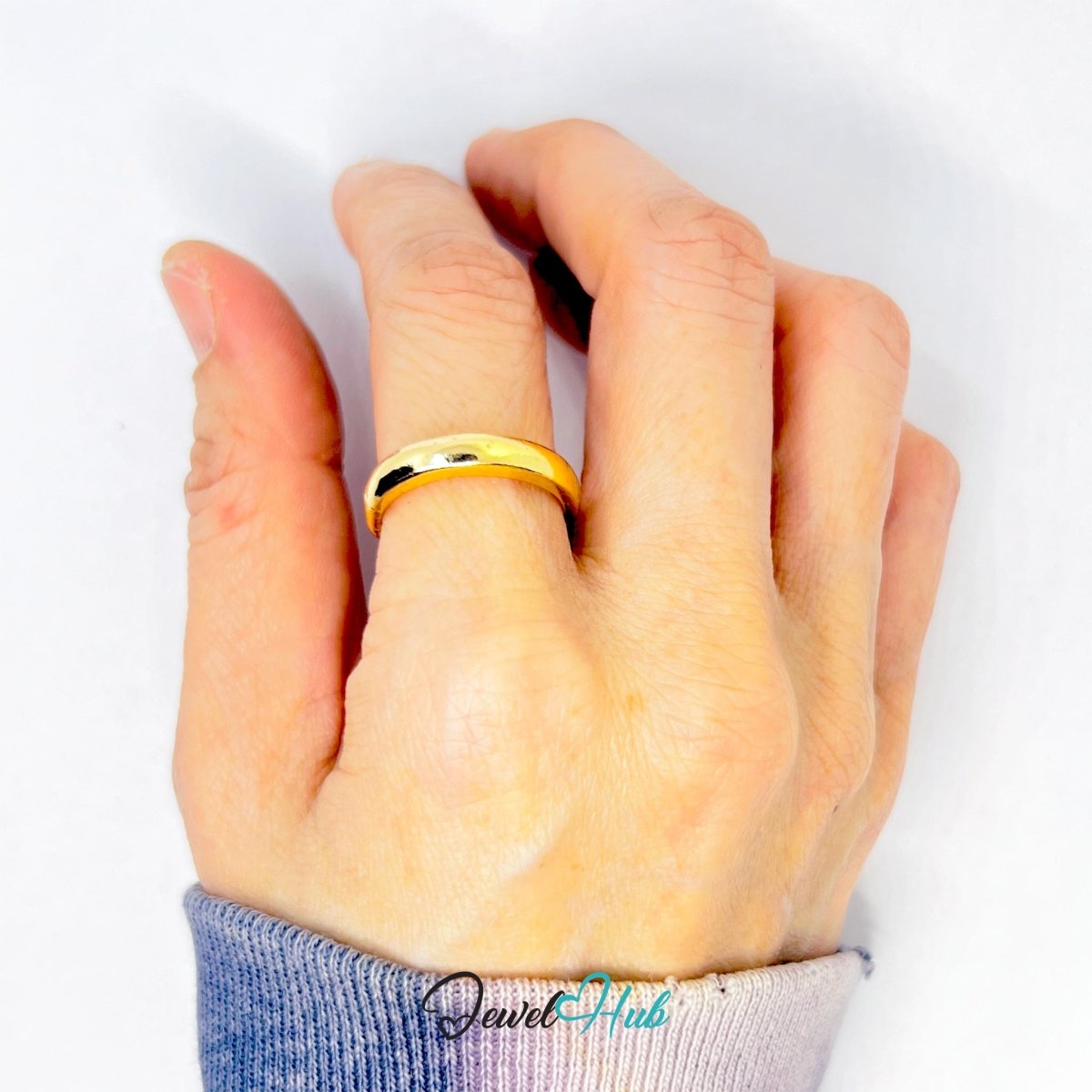 BoldBand Gold - Plated Zinc Ring · Sculptural Open Cuff Band - JewelHub.co.uk
